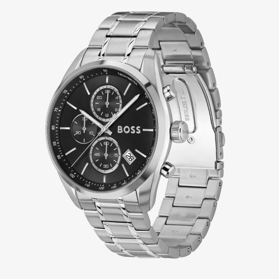 BOSS Mens Grand Prix Black Chronograph Dial Bracelet Watch Stainless Steel by BOSS