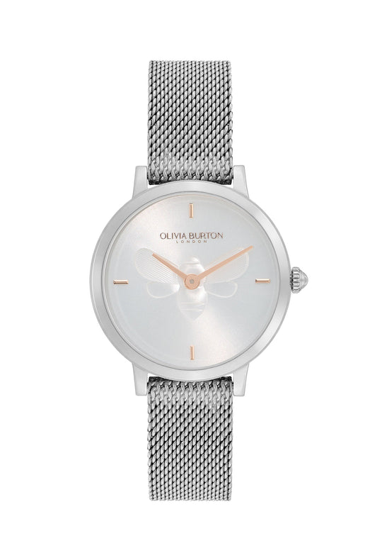 Olivia Burton Ladies Ultra Slim Bee Stainless Steel Mesh Bracelet Watch *