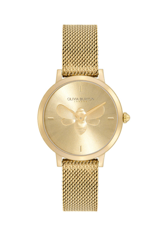 Olivia Burton Ladies Ultra Slim Bee Gold Plated Mesh Bracelet Watch 24000022 *