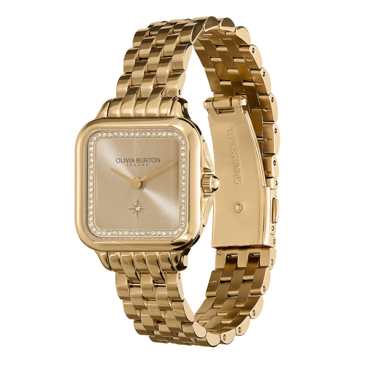 The Olivia Burton Grosvenor Square watch, a gold plated bracelet watch from Olivia Burton, available at OD’s Jewellers in St Helens