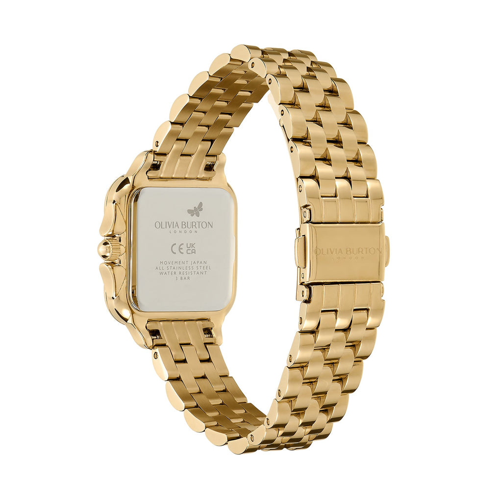 The Olivia Burton Grosvenor square watch, a gold plated stainless steel bracelet from Olivia Burton, available at OD’s Jewellers in St Helens