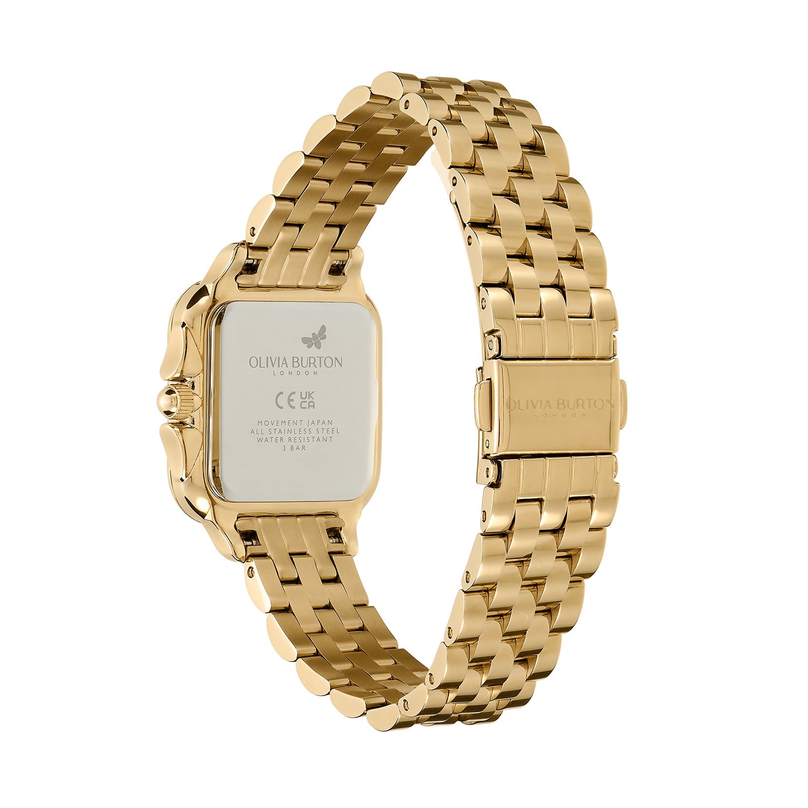 The Olivia Burton Grosvenor square watch, a gold plated stainless steel bracelet from Olivia Burton, available at OD’s Jewellers in St Helens