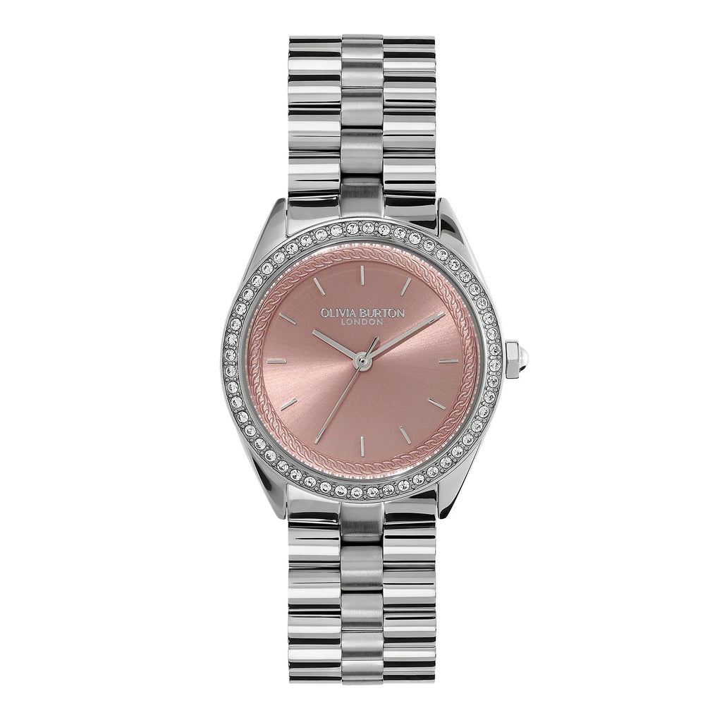 Olivia Burton Ladies Pink Crystal Bejewelled Dial Bracelet Watch Stainless Steel by Olivia Burton