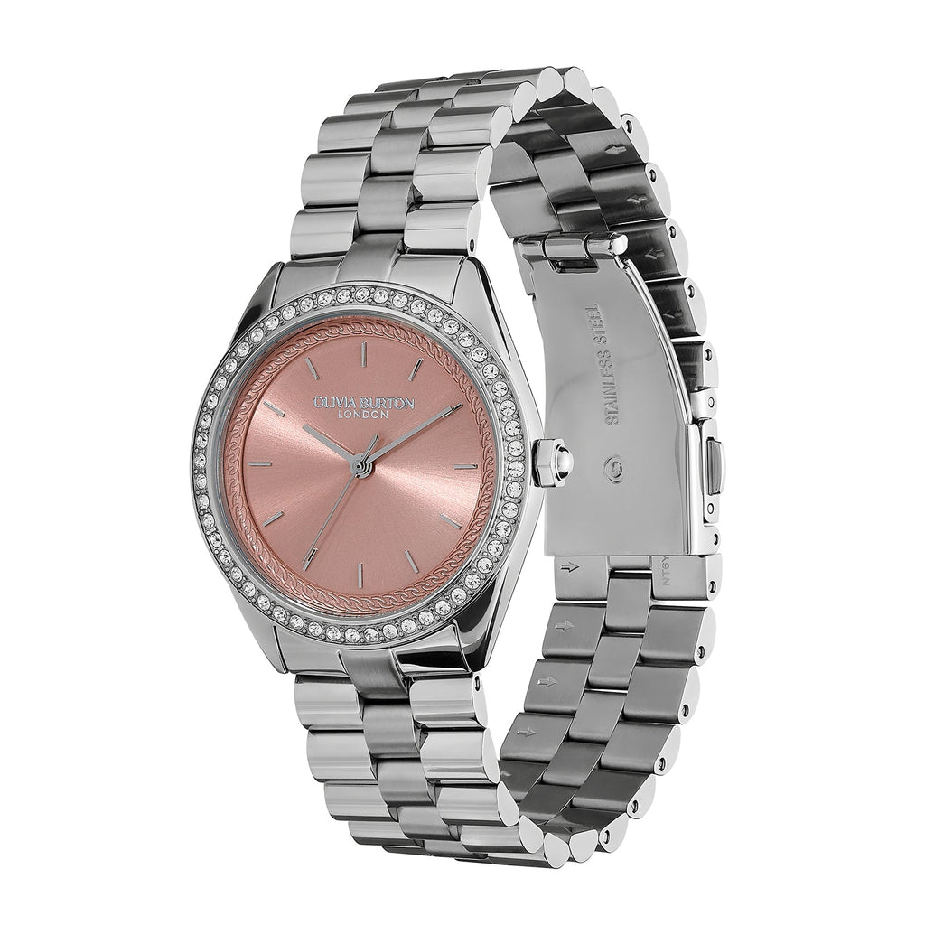 Olivia Burton Ladies Pink Crystal Bejewelled Dial Bracelet Watch Stainless Steel by Olivia Burton