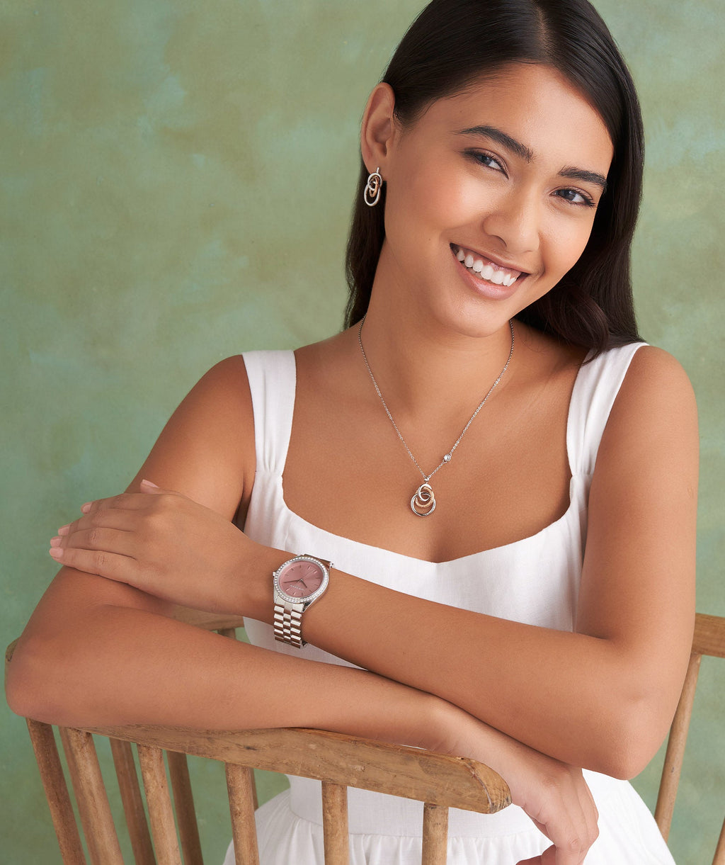 Olivia Burton Ladies Pink Crystal Bejewelled Dial Bracelet Watch Stainless Steel by Olivia Burton