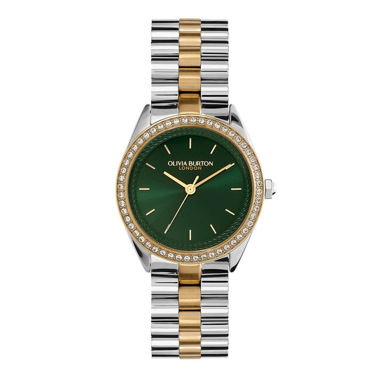 Olivia Burton Ladies Green Dial Crystal Bejewelled Bracelet Watch 24000137