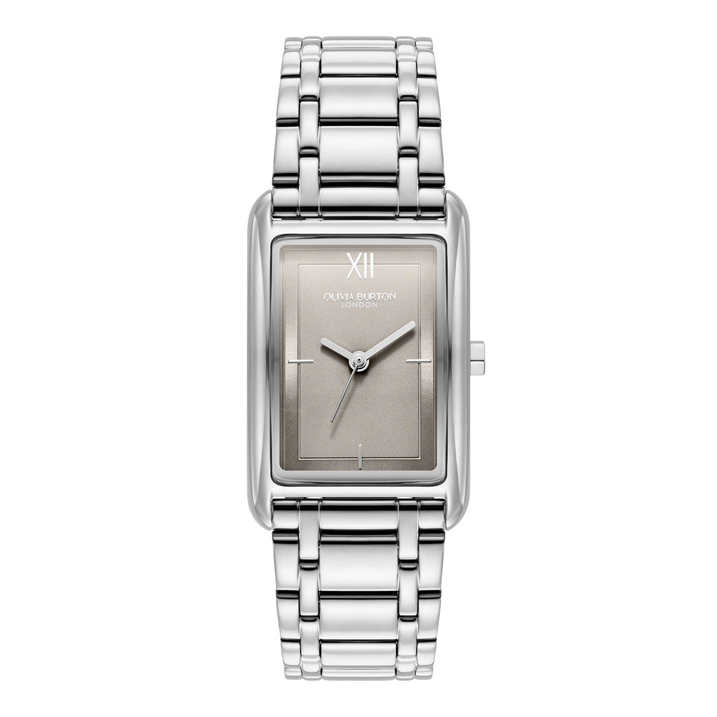 Olivia Burton Grove grey tank dial bracelet watch, a grey stainless steel bracelet watch from Olivia Burton, available at OD’s Jewellers in St Helens