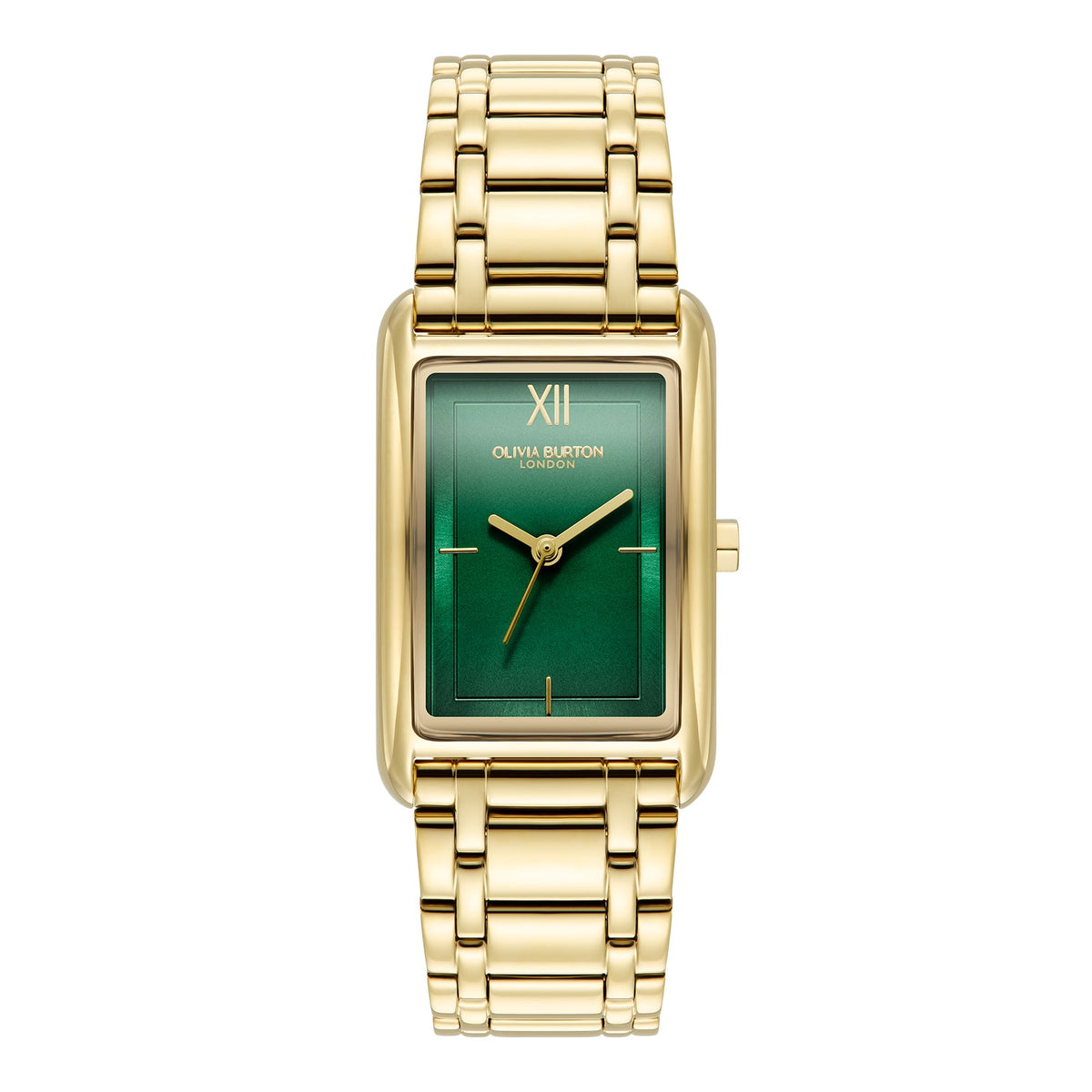The Olivia Burton Ladies Classics Grove Green Tank Dial Bracelet Watch Gold Plated, a green bracelet watch from Olivia Burton, available at OD’s Jewellers in St Helens