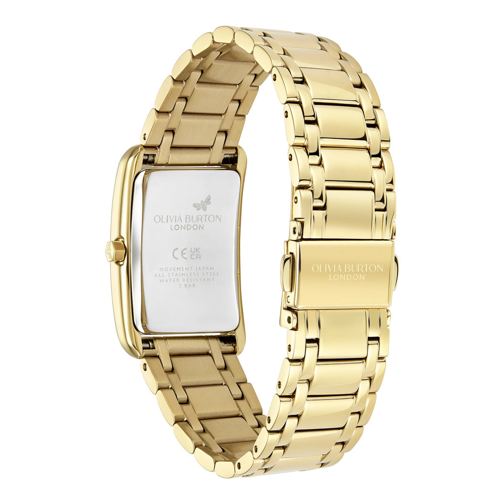 The Olivia Burton Grove Green Tank Dial Bracelet Watch, a gold plated bracelet watch from Olivia Burton, available at OD’s Jewellers in St Helens