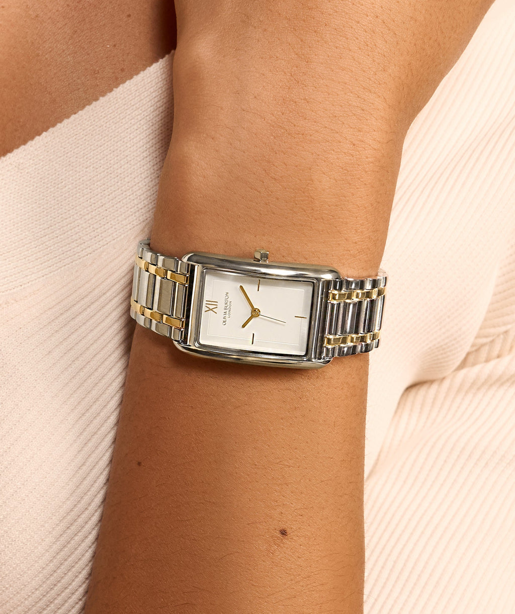 Olivia Burton Ladies Classics Grove White Tank Dial Bracelet Watch Stainless Steel & Gold Plated by Olivia Burton