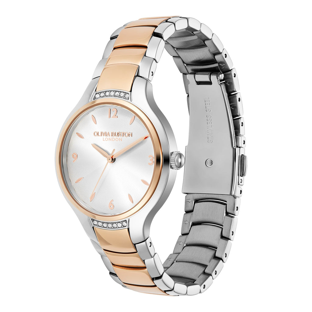 Olivia Burton Ladies Modern Classics Lea Silver Dial Bracelet Watch Stainless Steel & Rose Gold Plated by Olivia Burton