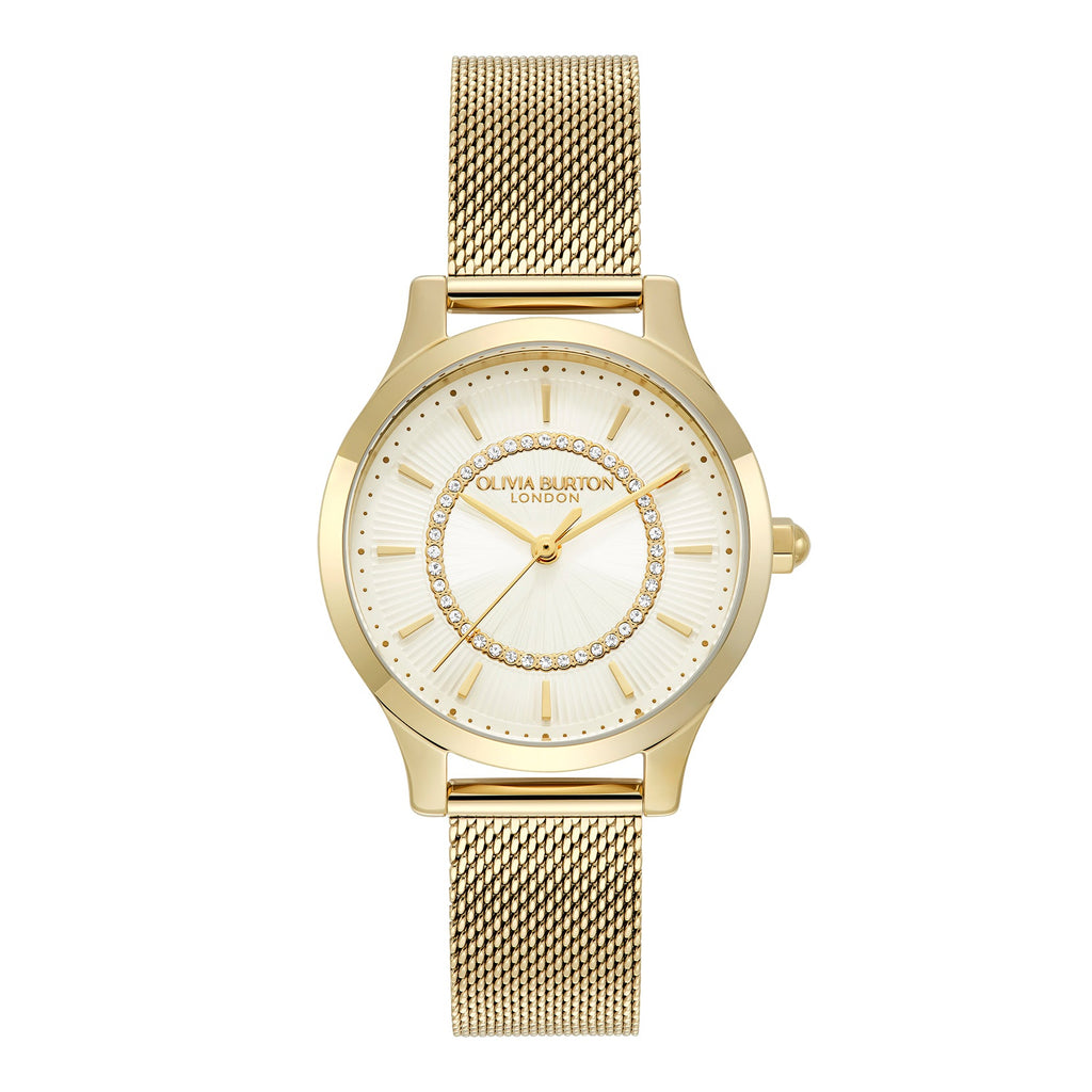 Olivia Burton Ladies Signature Ivory Sunburst Dial Mesh Bracelet Watch Gold Plated by Olivia Burton