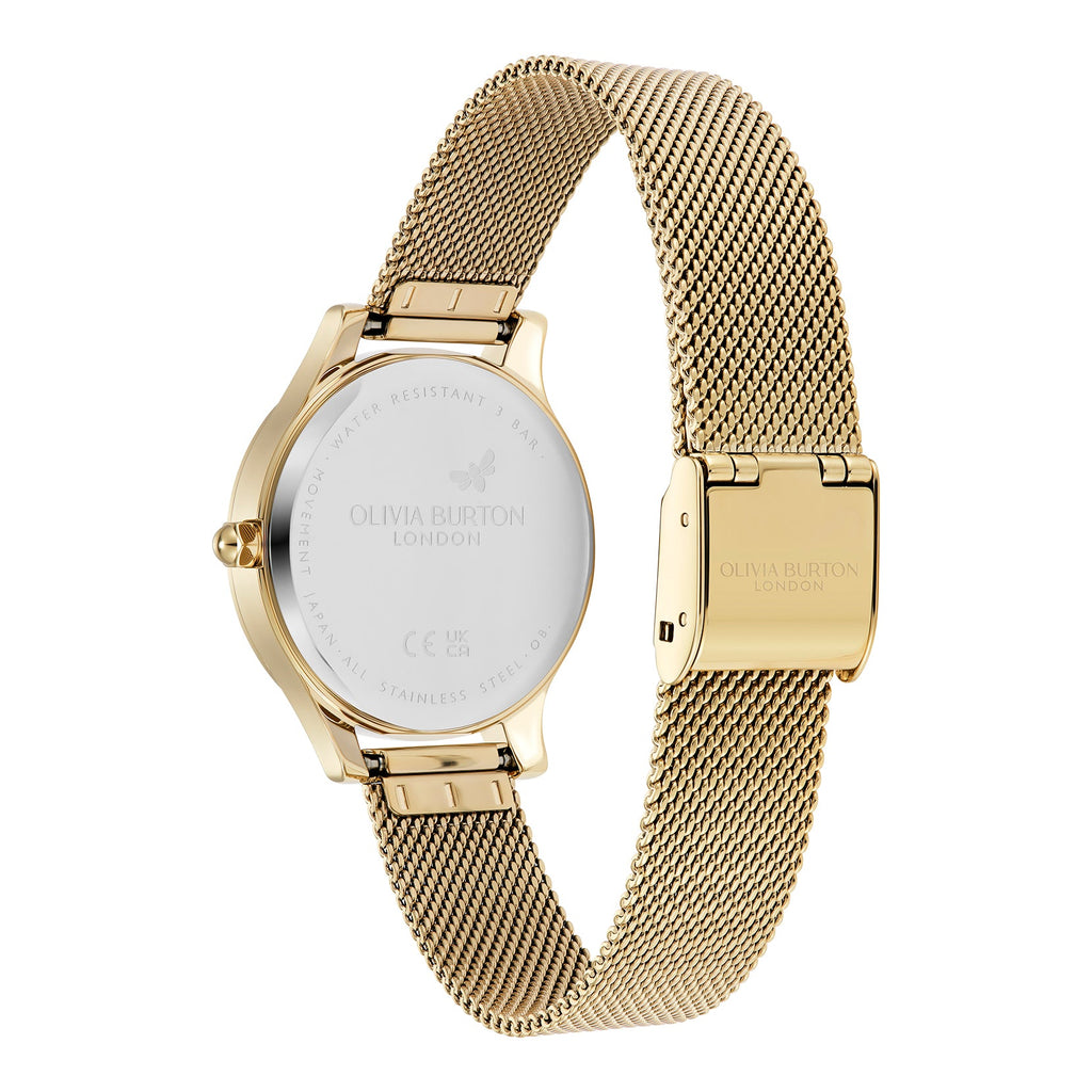 Olivia Burton Ladies Signature Ivory Sunburst Dial Mesh Bracelet Watch Gold Plated by Olivia Burton