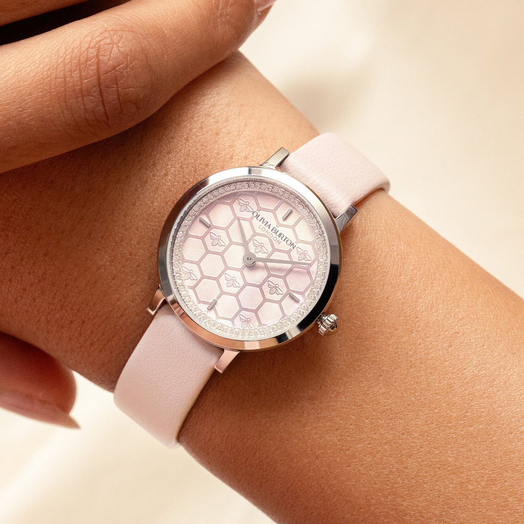 Ladies Olivia Burton Honeycomb Ultra Slim Pink Dial Strap Watch Stainless Steel by Olivia Burton