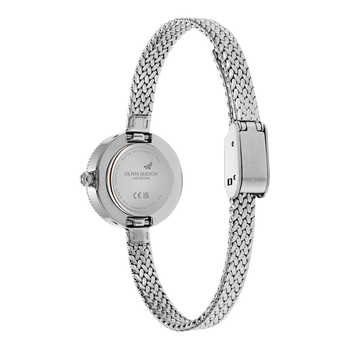 Silver Olivia Burton watch with a woven band.