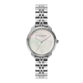 Silver Olivia Burton watch with a pearlescent face.