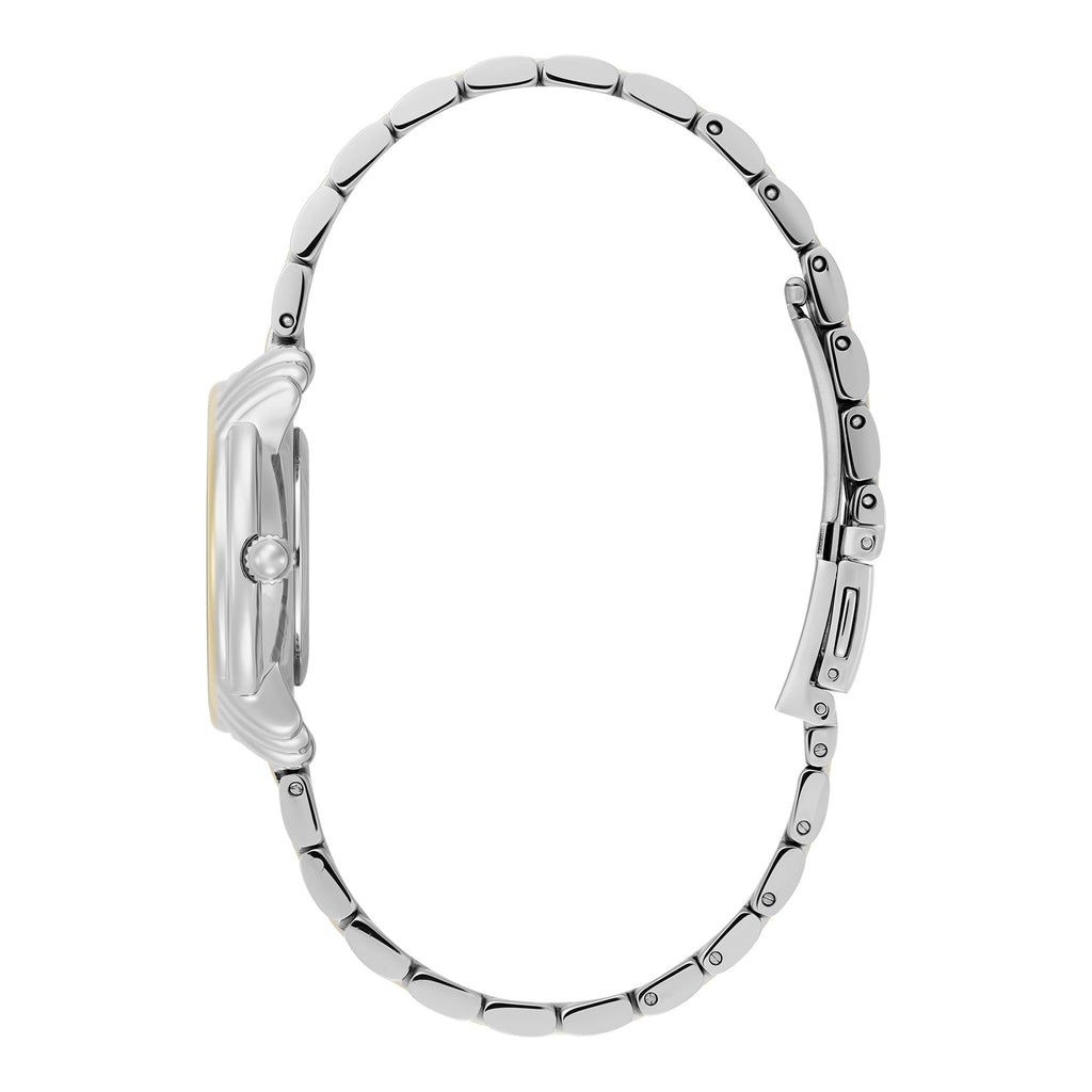 Silver watch on white background.