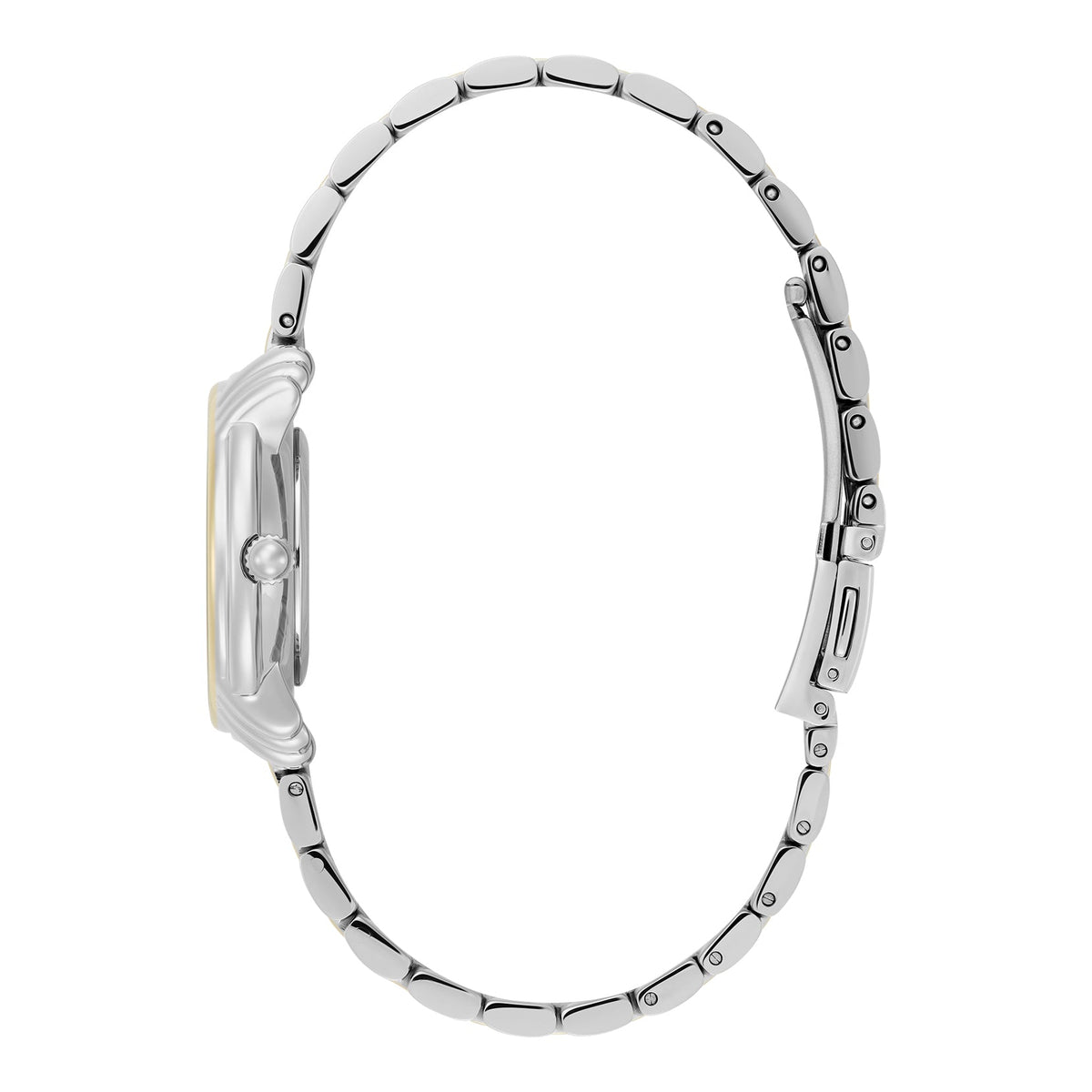 Silver watch on white background.