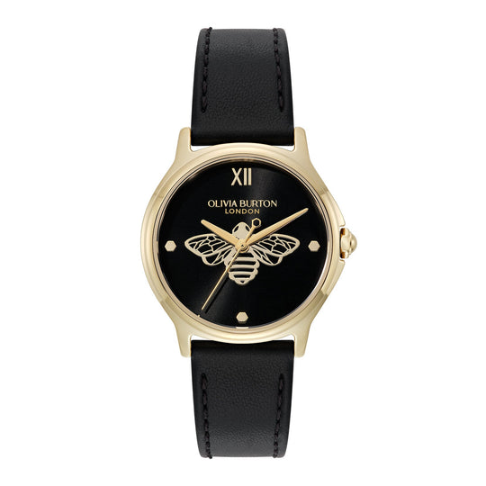 Olivia Burton Classic Bee Black Strap Watch