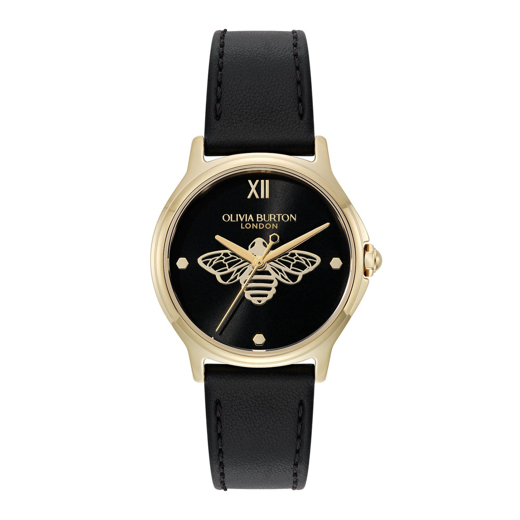 Olivia Burton Classic Bee Black Strap Watch