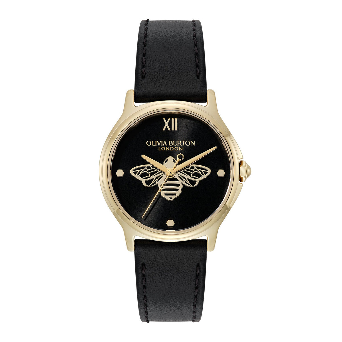 Olivia Burton Classic Bee Black Strap Watch