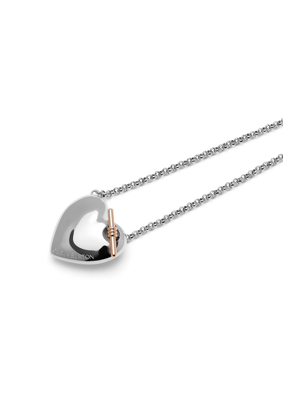 The Olivia Burton Knot Heart Necklace, a silver stainless steel necklace from Olivia Burton, available at OD’s Jewellers in St Helens.