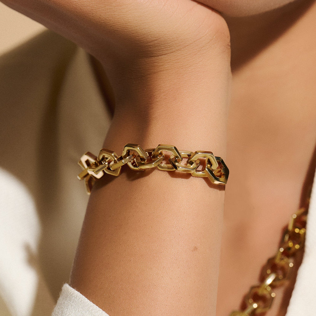 Olivia Burton Honeycomb Link Bracelet Stainless Steel Gold Plated by Olivia Burton