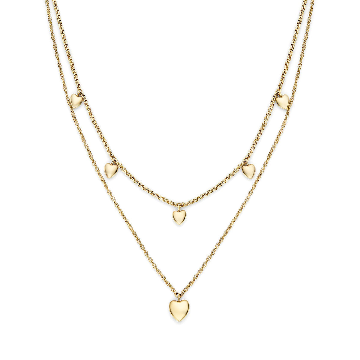 Gold chain heart necklace.