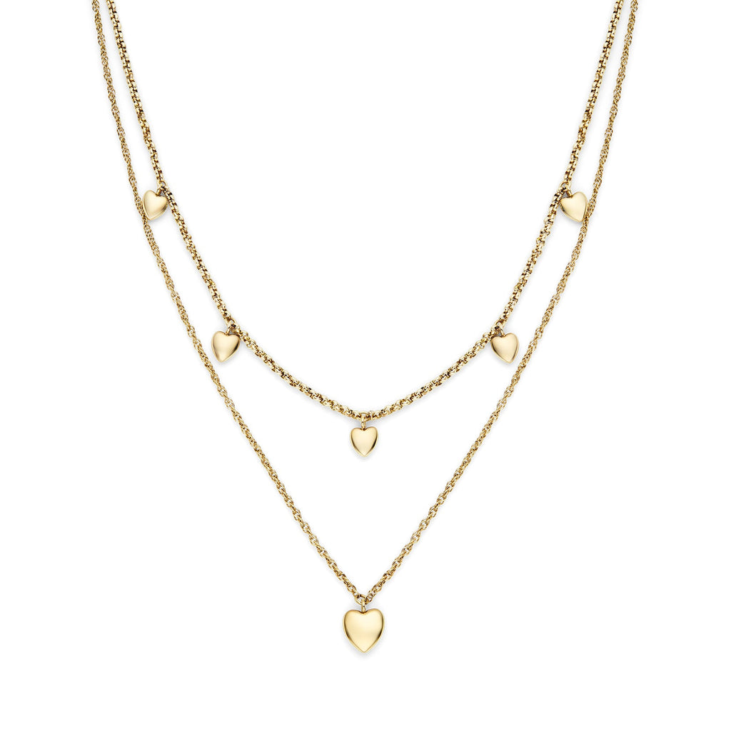 Gold chain heart necklace.
