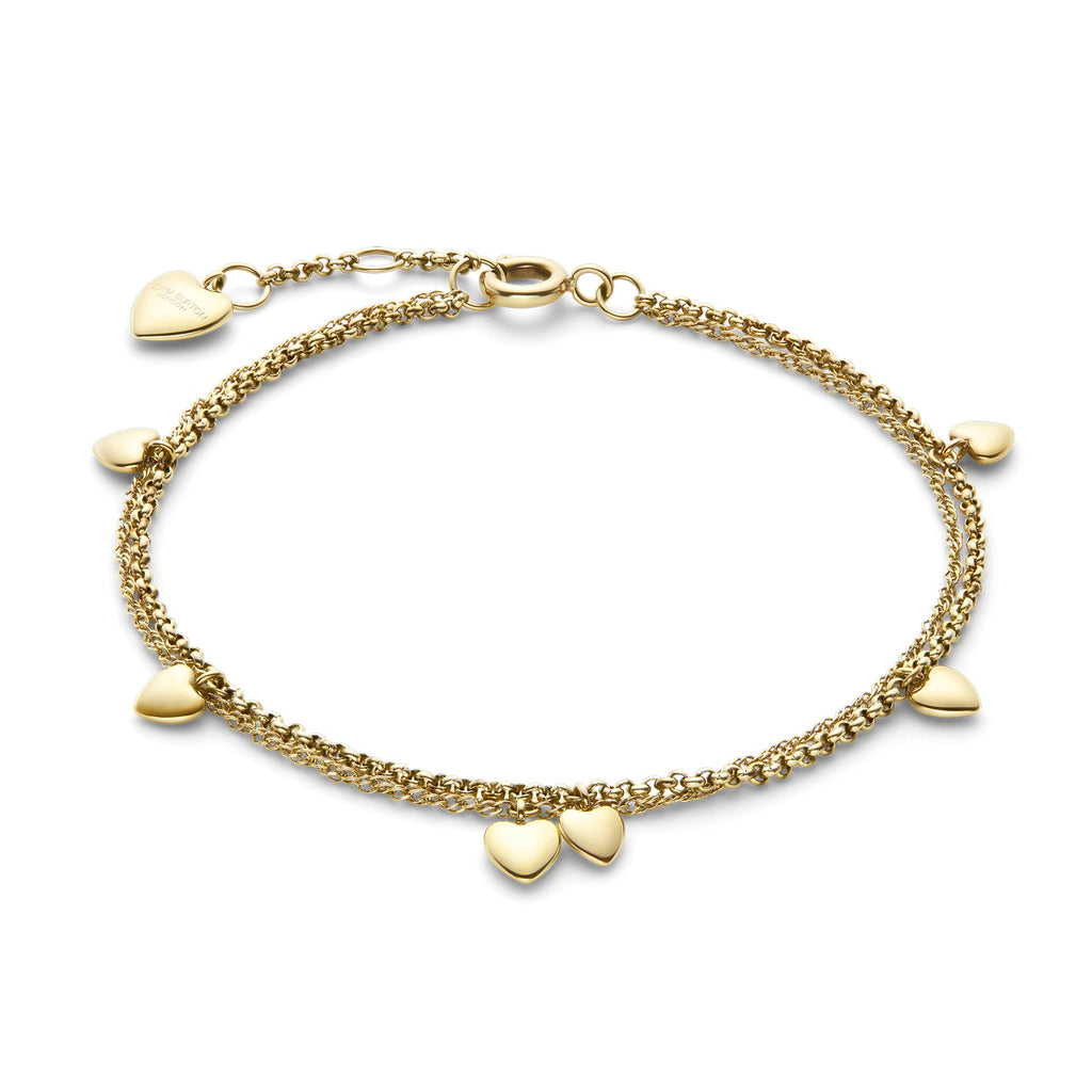 Gold double-chain heart charm bracelet.