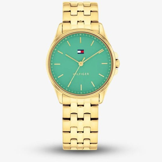 Tommy Hilfiger Gold Plated Ladies Jade Green Dial Bracelet Watch 1782774*