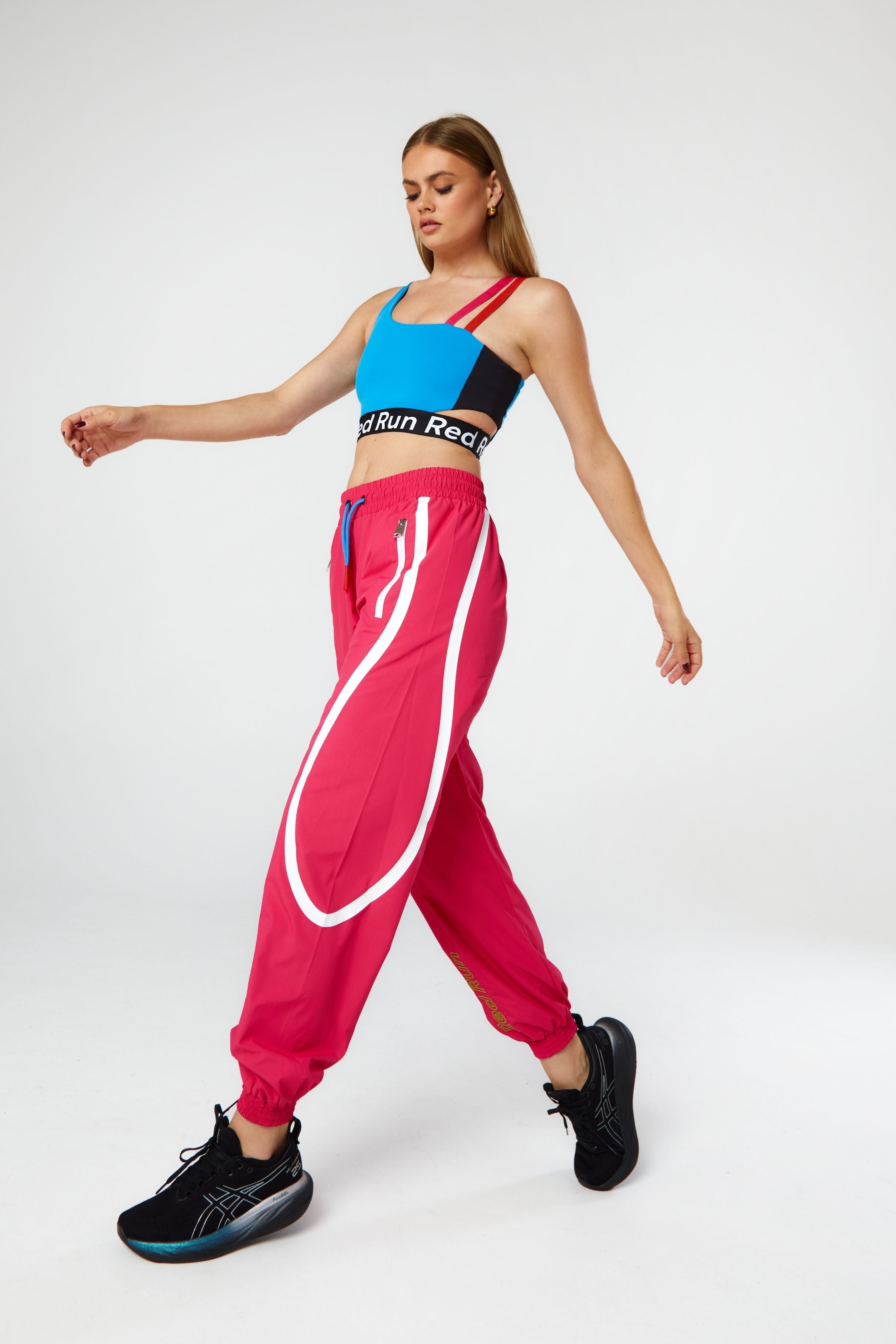 Women's Red Run Activewear Pink Woven Track Pants Neon Safari — view 4