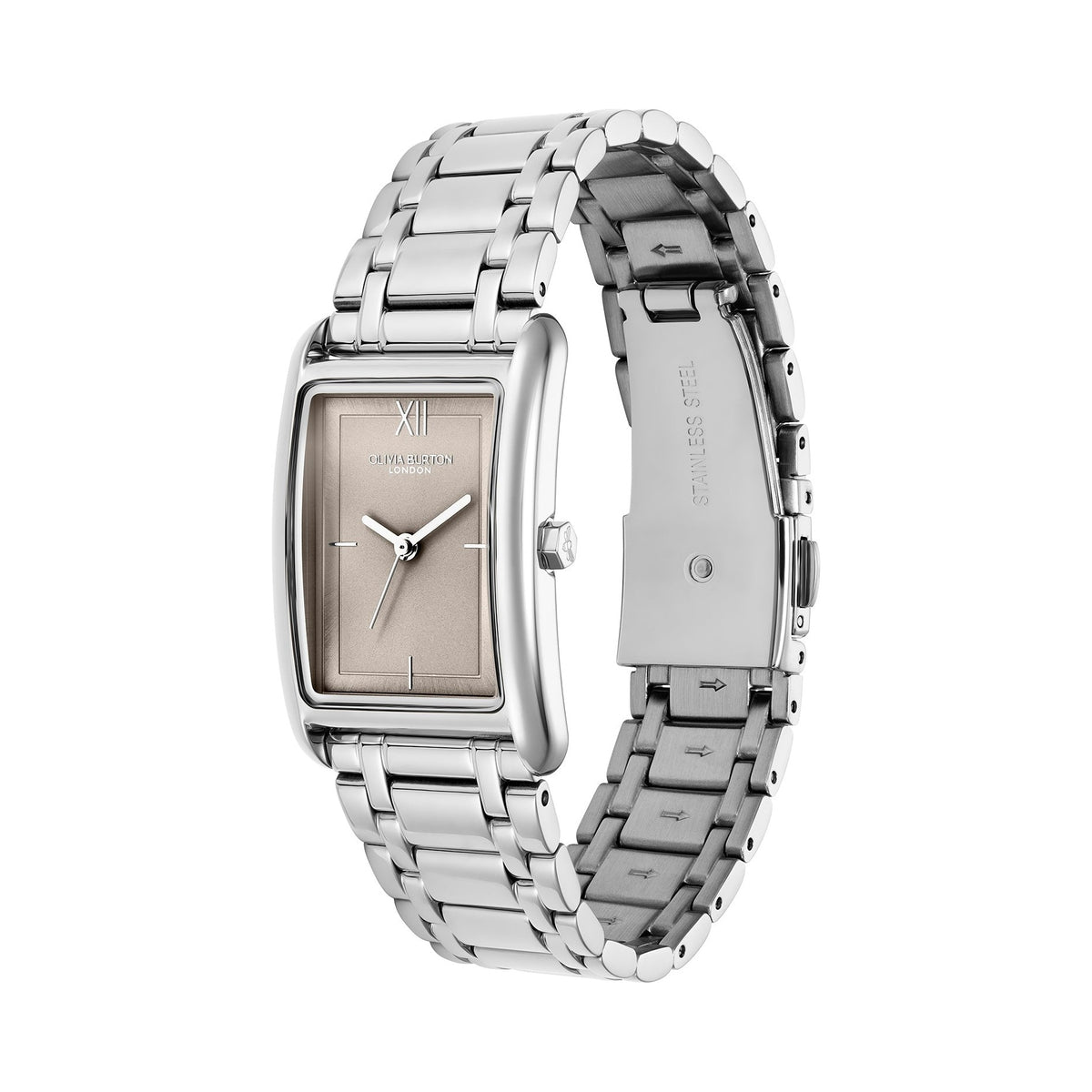 The Olivia Burton Ladies Classics Grove Grey Tank Dial Bracelet Watch, a grey stainless steel bracelet watch from Olivia Burton, OD’s Jewellers St Helens