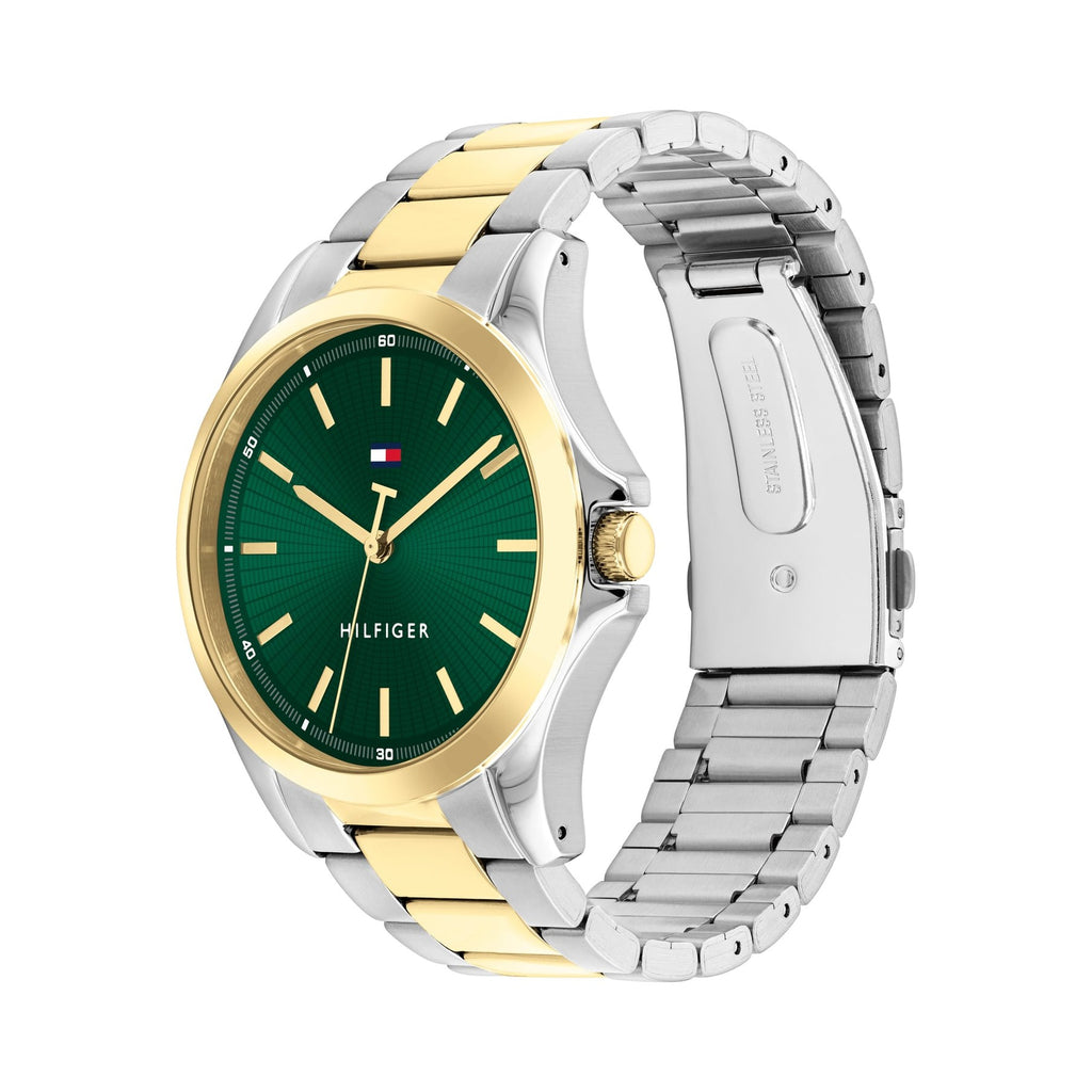 Tommy Hilfiger Mens Bruce Green Dial Bracelet Watch Two-Tone — view 3