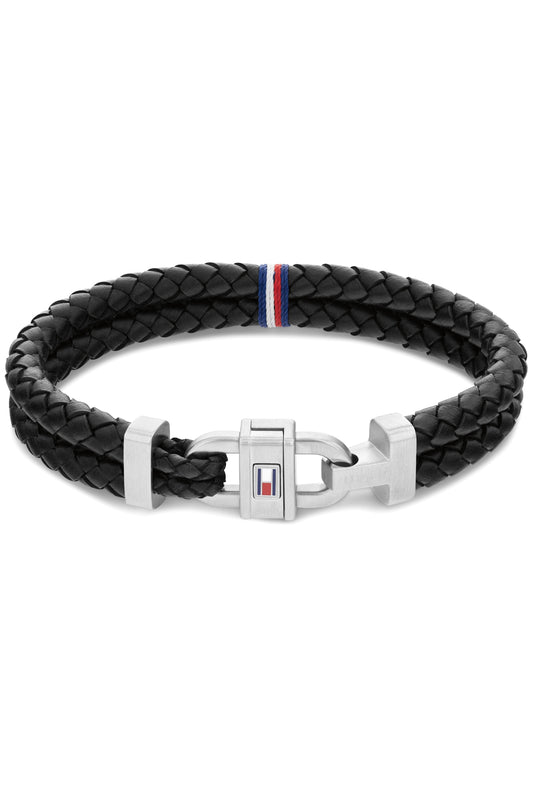 Tommy Hilfiger Carabiner: Black Leather Bracelet 2790361