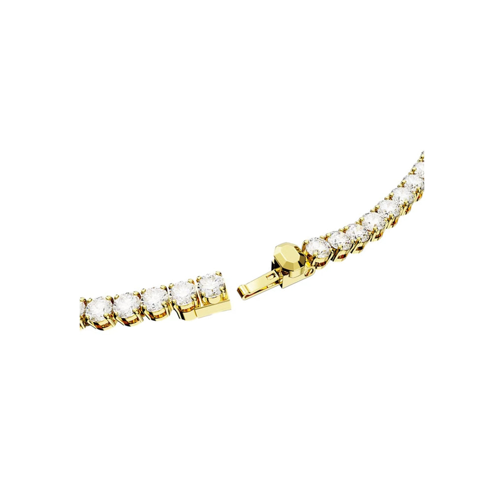 The Swarovski Matrix Tennis Necklace, a gold plated necklace from Swarovski, available at OD’s Jewellers in St Helens.