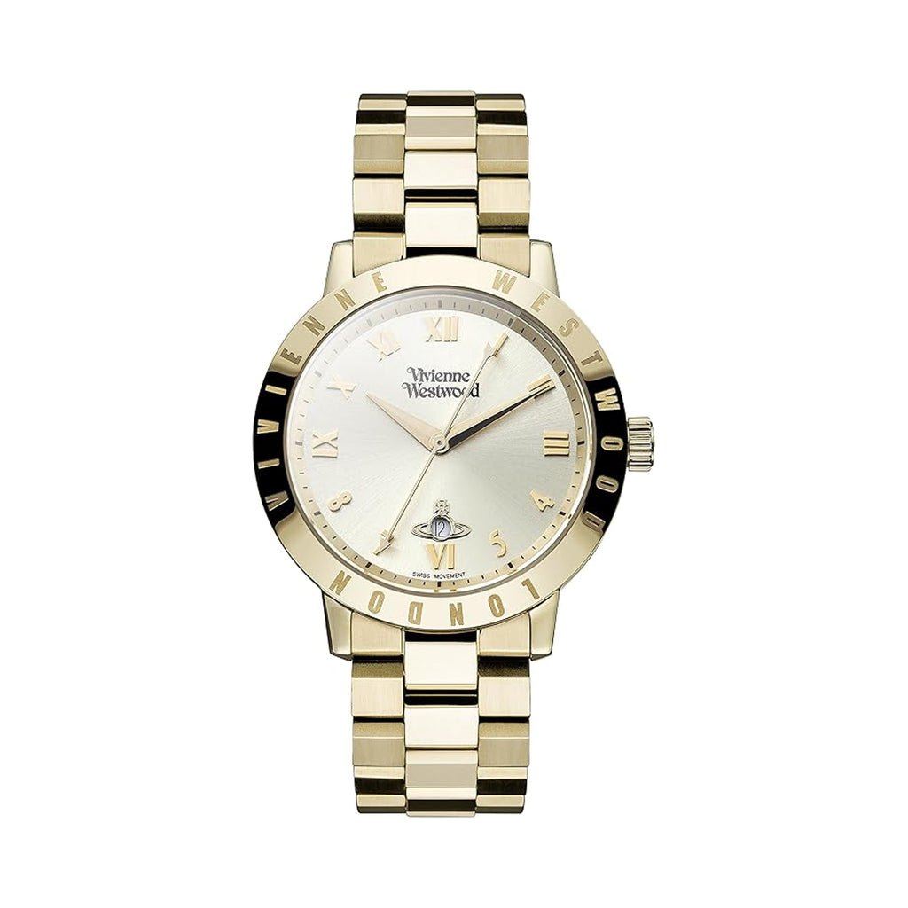 The Vivienne Westwood Bloomsbury Bracelet Watch Gold Plated, a gold plated bracelet watch from Vivienne Westwood, OD’s Jewellers, St Helens