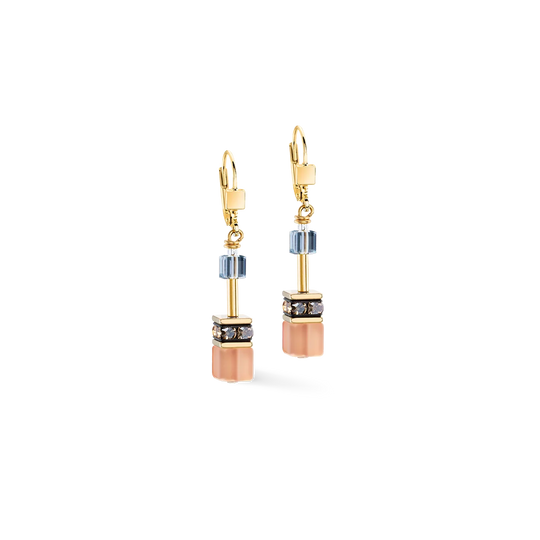 Coeur De Lion Gold Plated GeoCUBE® Brown-Petrol Earrings 2838/20-1131