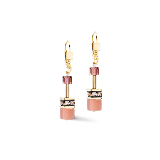 Coeur De Lion Gold Plated GeoCUBE® Brown-Apricot Earrings 2838/20-1132