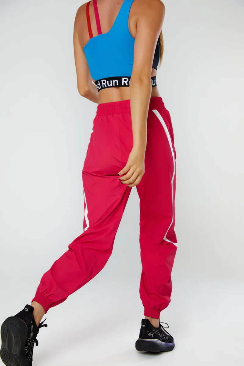 Women's Red Run Activewear Pink Woven Track Pants Neon Safari — view 2