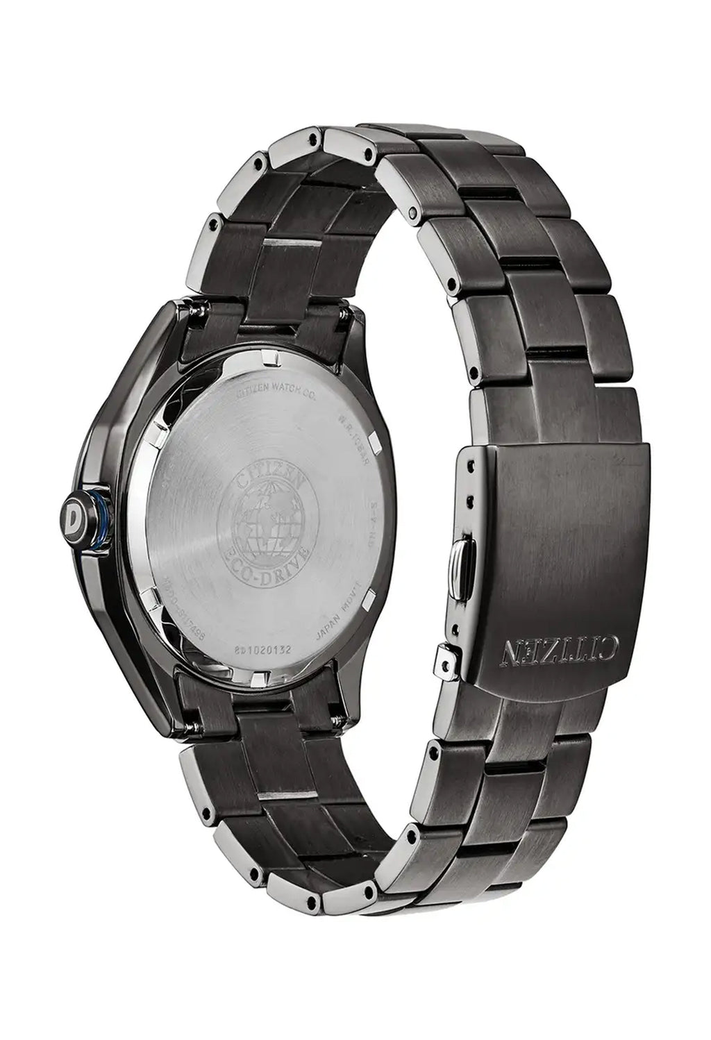 Citizen Eco-Drive watch back detail featuring the Eco-Drive logo, model number 8D1020132, and "Citizen" embossed on the