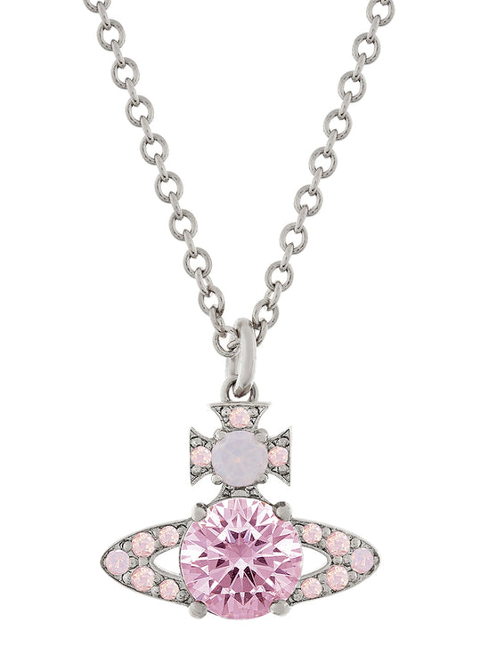 Vivienne Westwood Platinum Plated Milky Pink White CZ Necklace 630203D7-02P652-