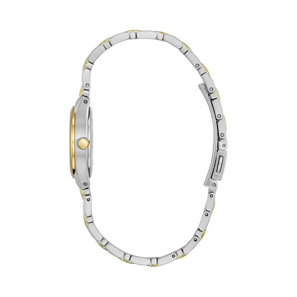 The Citizen Ladies Eco-Drive Silhouette White Date Dial Bracelet Watch, a silver and gold metal bracelet watch from Citizen, at OD’s Jewellers in St Helens.