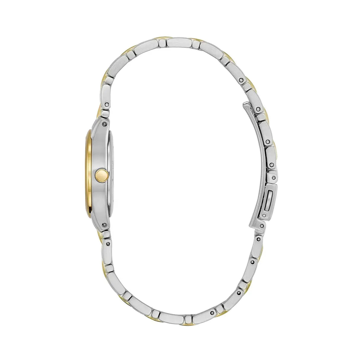 The Citizen Ladies Eco-Drive Silhouette White Date Dial Bracelet Watch, a silver and gold metal bracelet watch from Citizen, at OD’s Jewellers in St Helens.