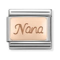 Composable Nomination charm link featuring the engraved word "Nana" in rose gold. Add to your personalized bracelet.