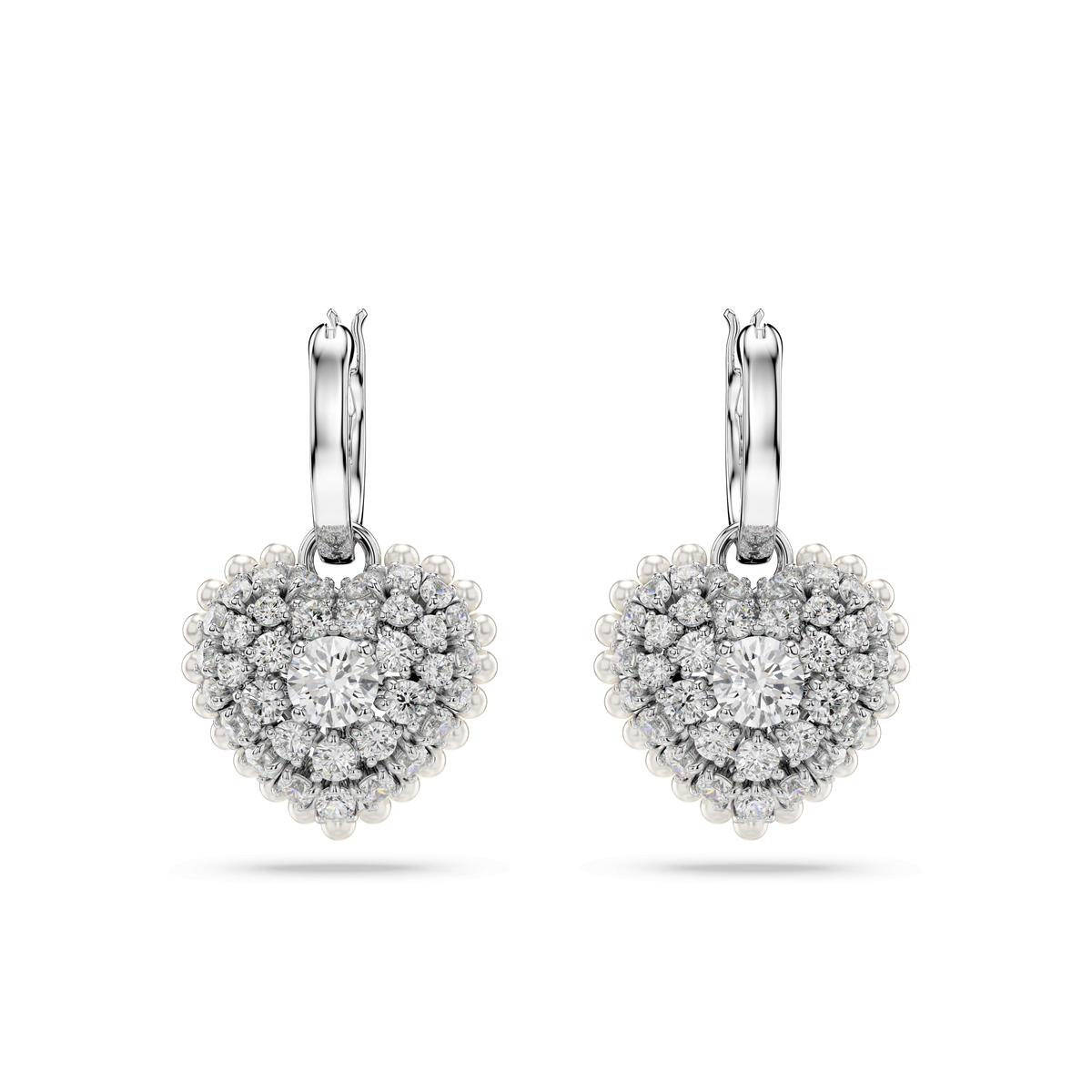 Swarovski Hyperbola Pearl & Crystal Heart Drop Earrings Rhodium Plated — view 2