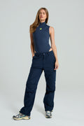 Women's Red Run Activewear Combat Pants in Navy Blue