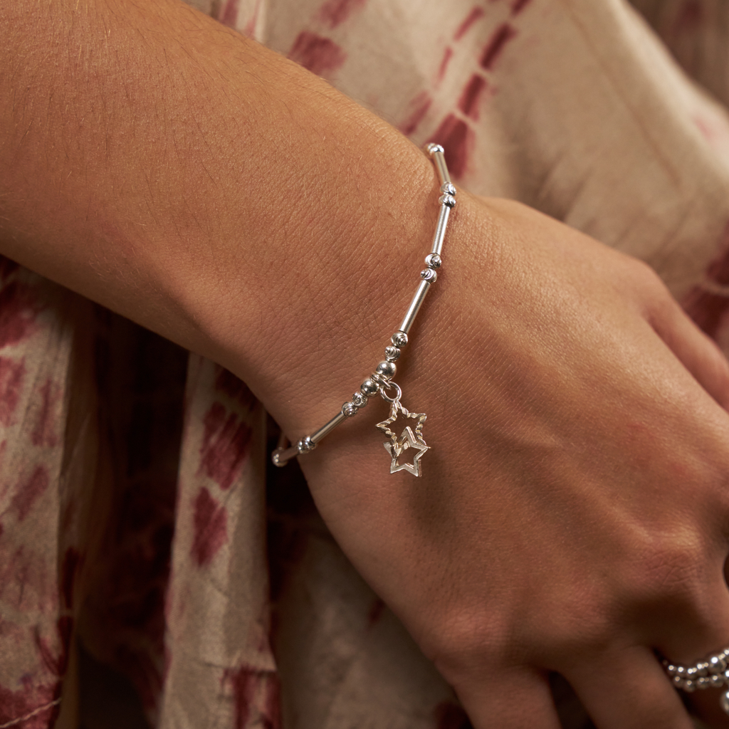 ChloBo Silver Gold Plated Dainty Moon Cut Interlocking Star Bracelet GBMCTN3407