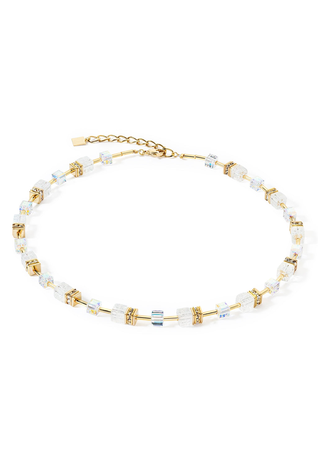 GeoCube Rock Crystal necklace, gold plated jewelry from Coeur De Lion, available at OD’s Jewellers in St Helens.
