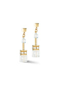Coeur De Lion earrings, gold plated with GeoCube rock crystal detail, showcasing jewelry design.